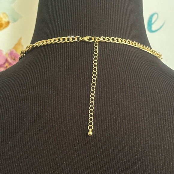 Gold tone beaded, necklace with black,gray, and clear beads. - Picture 4 of 5